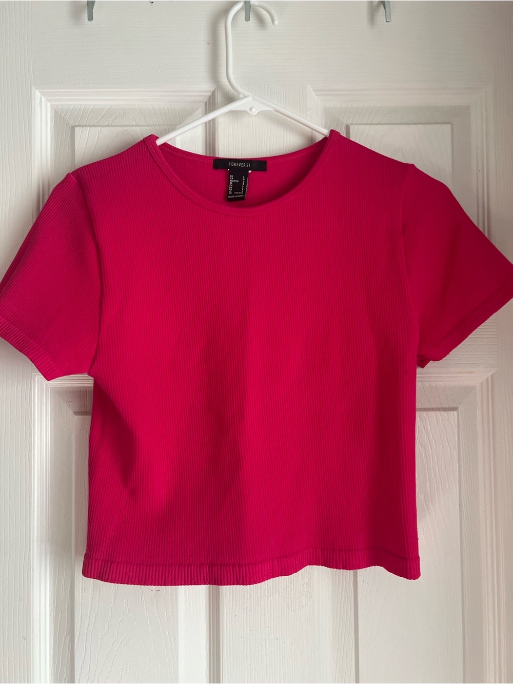 Forever 21 Hot Pink Ribbed Short Sleeve Crop Top